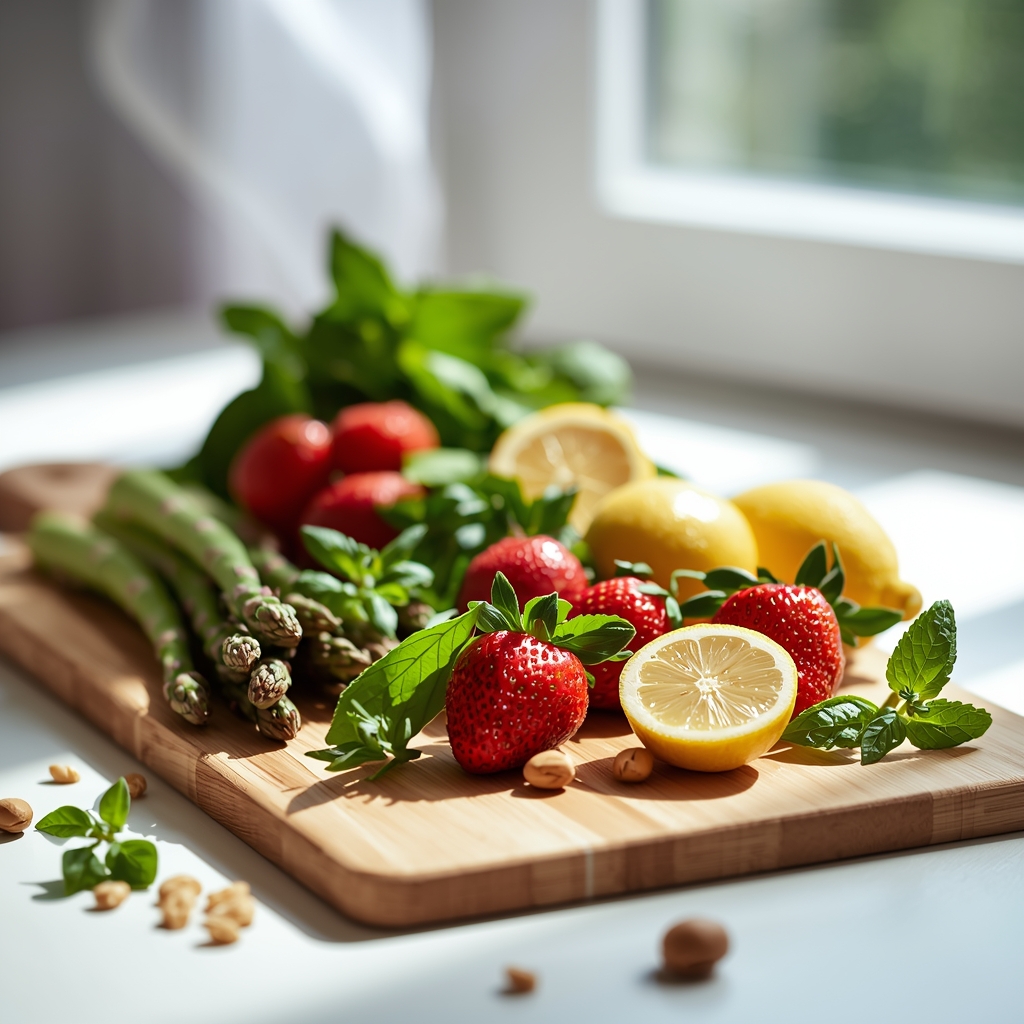 Detox Primavera & Renovación: Guía Completa Natural 4 Preparación comidas salud primavera con verduras frescas, batidos e ingredientes nutritivos para semana detox