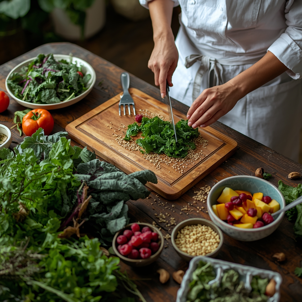 Superfoods You Can Grow at Home: Nutrient-Dense Plants Guide 4 Fresh harvested superfoods being prepared into healthy nutritious meal from garden to table