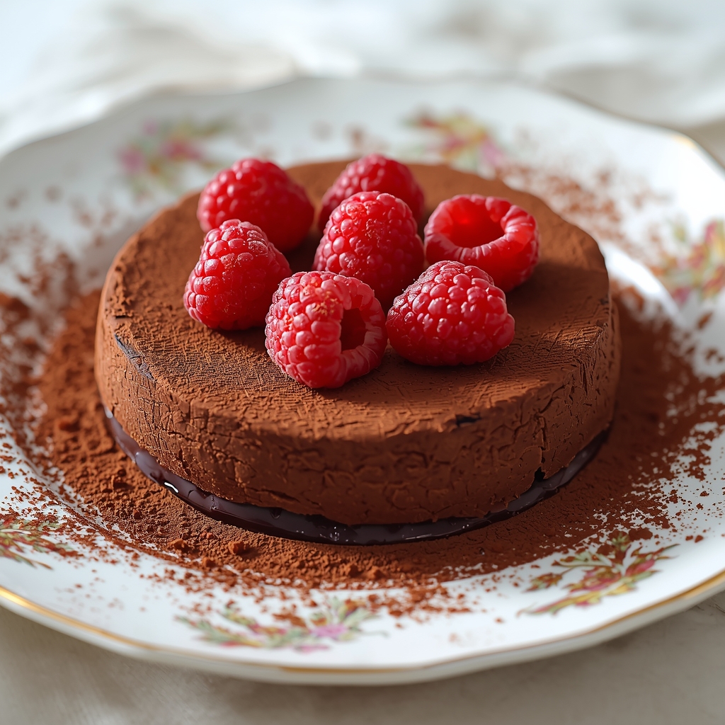 Postres Sensuales de Chocolate Negro Saludable: 5 Recetas Afrodisíacas | Bona Sanitas 6 Tarta sin harina de chocolate negro y espresso espolvoreada con cacao en polvo y adornada con frambuesas frescas