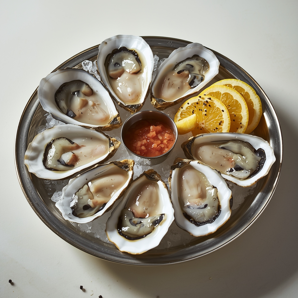 10 Alimentos Afrodisíacos Validados por la Ciencia | Bona Sanitas 2 Ostras frescas en media concha servidas sobre hielo con rodajas de limón y salsa mignonette