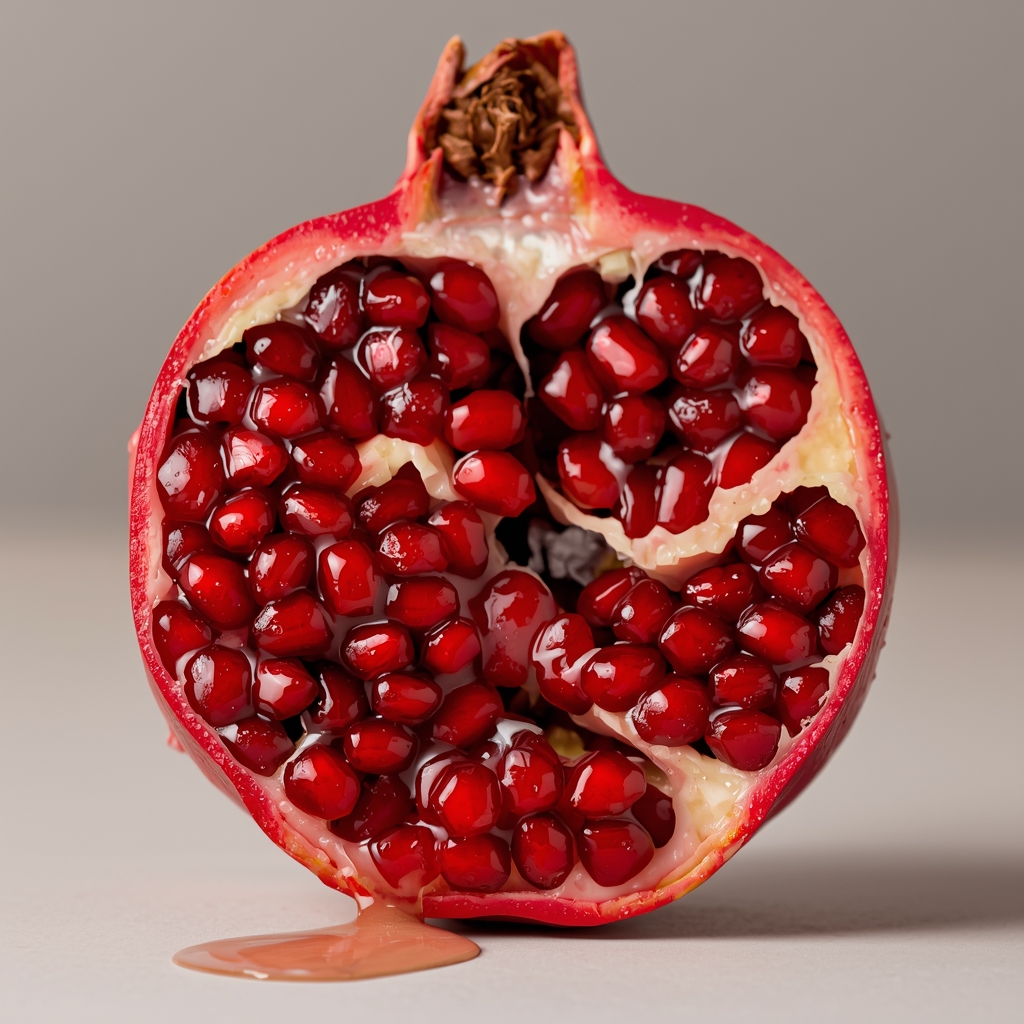10 Alimentos Afrodisíacos Validados por la Ciencia | Bona Sanitas 9 Granada cortada abierta mostrando arilos rojos brillantes con jugo