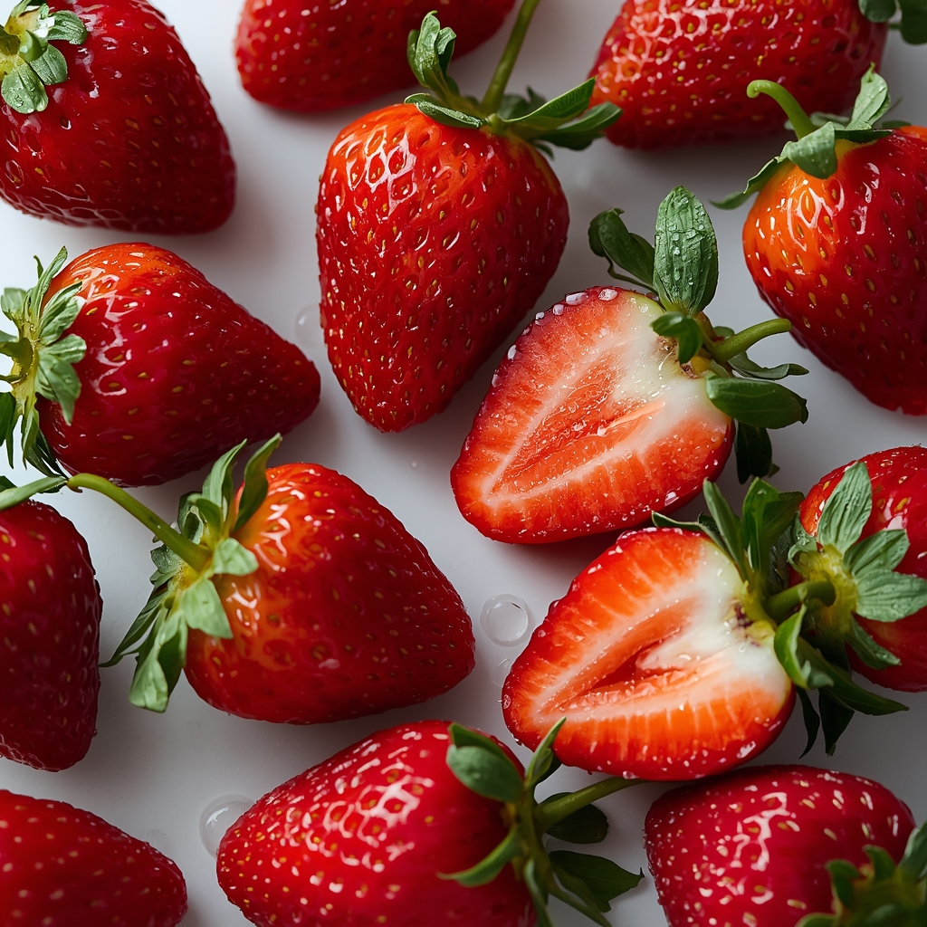 Top 10 Aliments Aphrodisiaques Validés par la Science | Bona Sanitas 10 Fraises fraîches mûres certaines entières et d'autres tranchées montrant la chair rouge