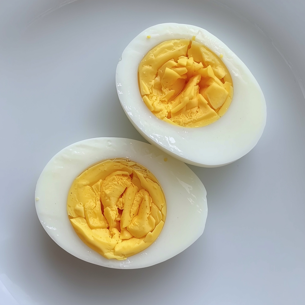 Les Œufs : Du Diable Nutritionnel au Super-Aliment | Bona Sanitas 2 Œufs mollets parfaits coupés en deux montrant jaune doré crémeux sur assiette blanche