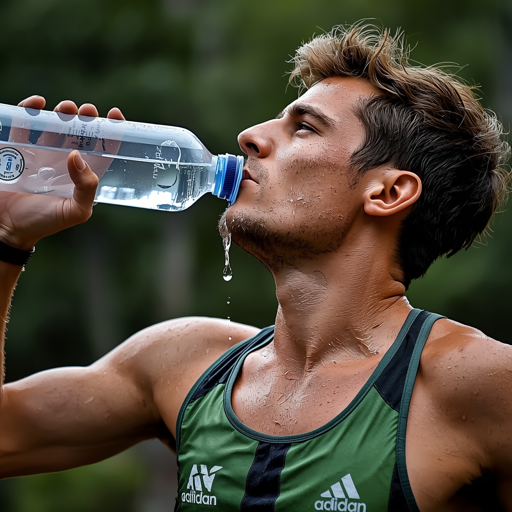 Athlète endurance buvant bouteille eau pendant marathon montrant hydratation appropriée