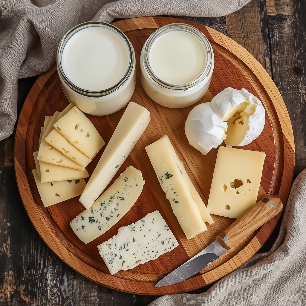 Cow's Milk: Between Nutritional Myth and Scientific Reality | Bona Sanitas 3 Variety of dairy products including milk yogurt cheese on rustic board
