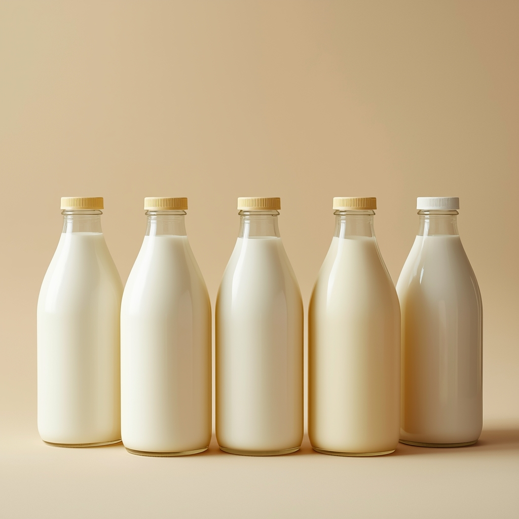 Cow's Milk: Between Nutritional Myth and Scientific Reality | Bona Sanitas 4 Comparison of cow's milk and plant-based alternatives in glass bottles