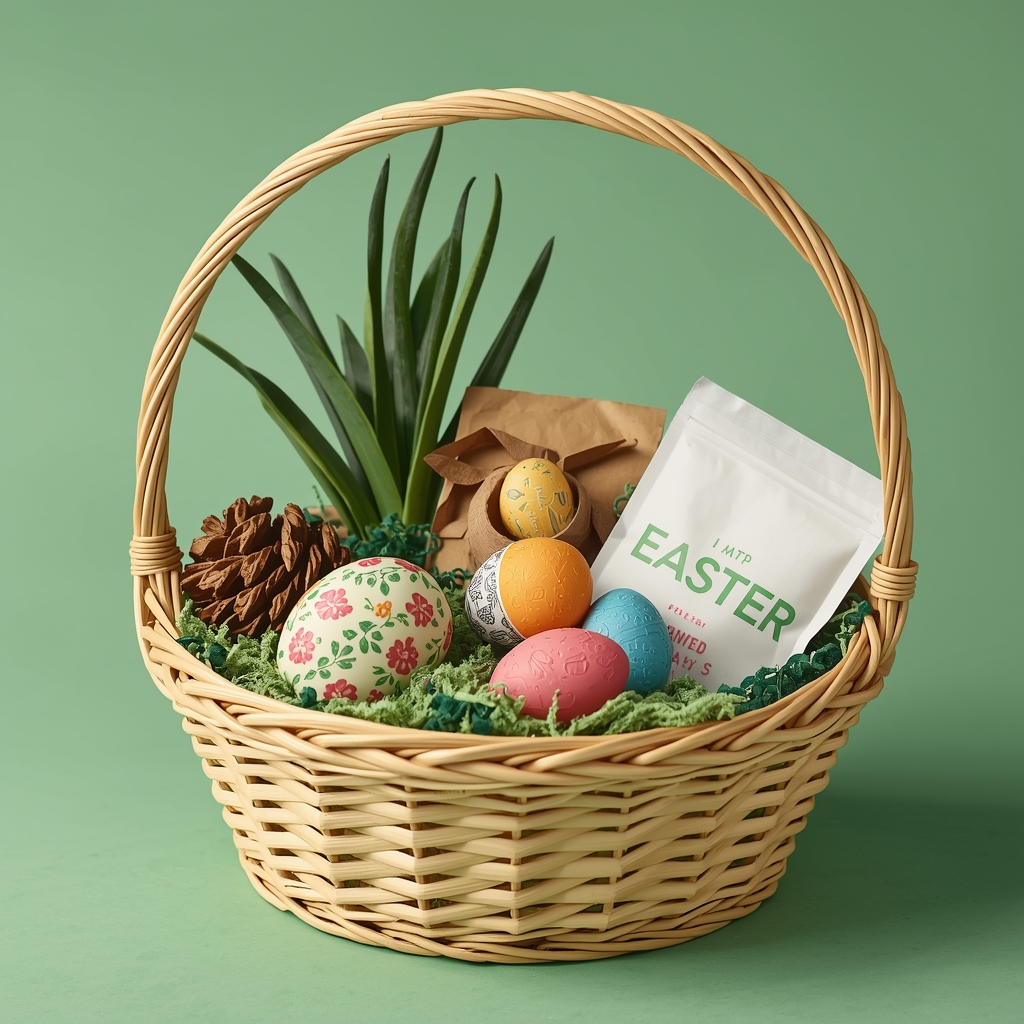 Healthy Vegan Easter Basket Ideas | Plant-Based Easter Gifts 3 Sustainable Easter basket presentation with eco-friendly filler and plant-based goodies