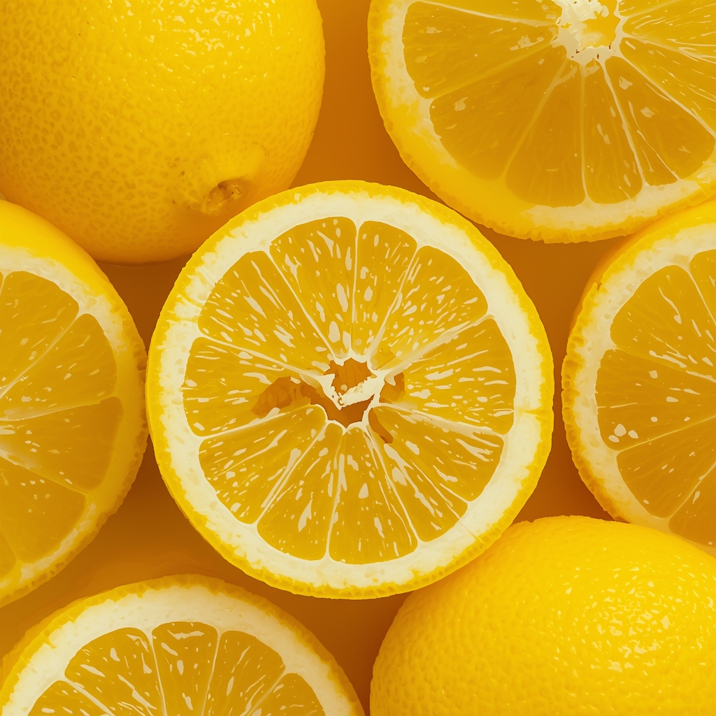 Fresh cut lemons showing bright yellow flesh and juice with vitamin C visual representation