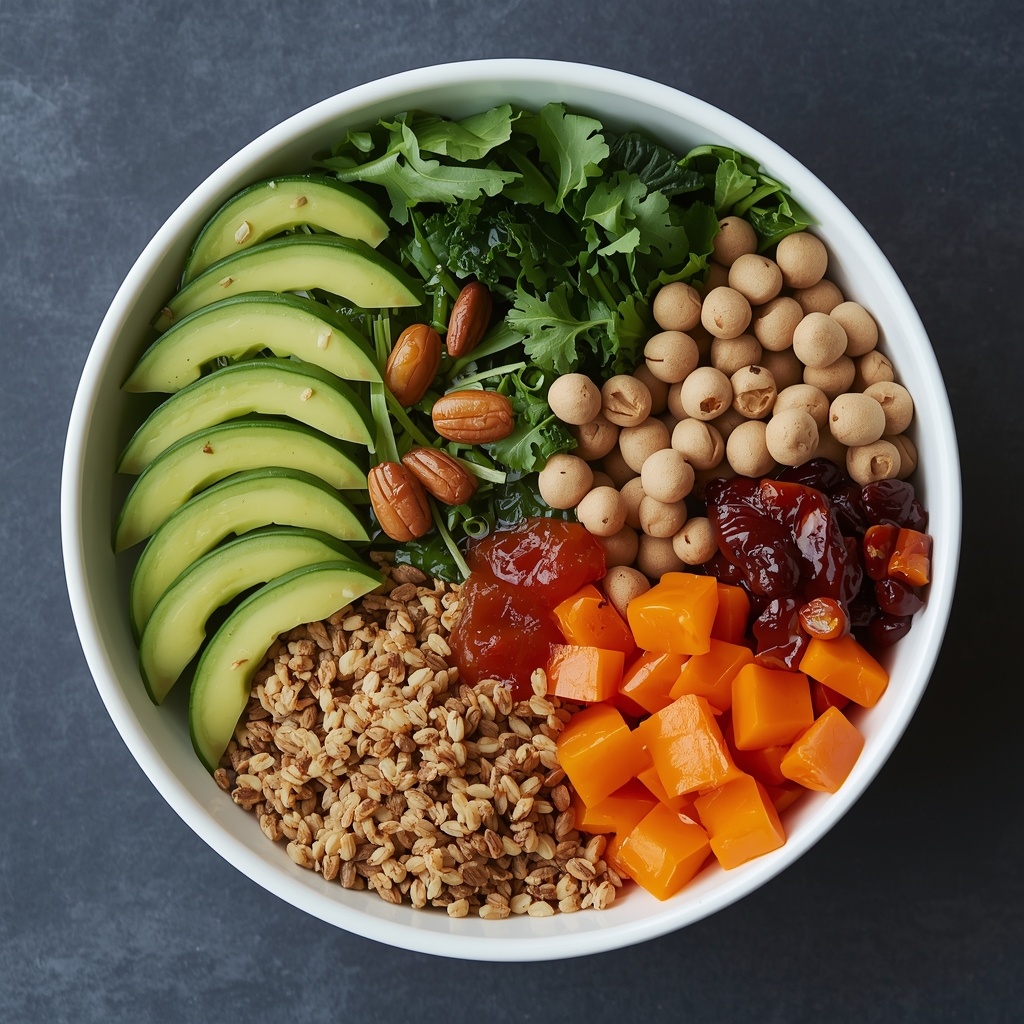 Bol repas coloré et riche en nutriments avec légumes verts, céréales et légumes — soutenir la santé cérébrale par la nutrition